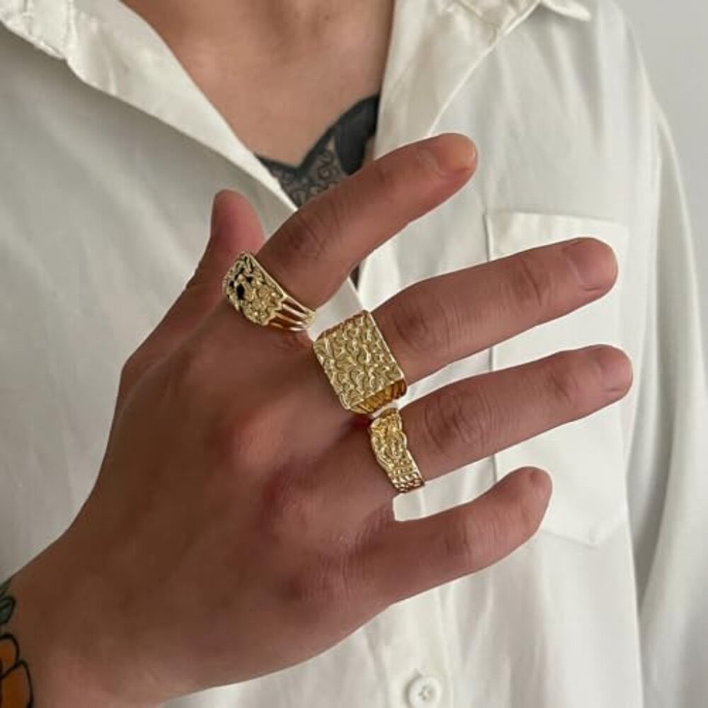 Chunky Knuckle Rings Punk Stackable Hammered Text… - image 3